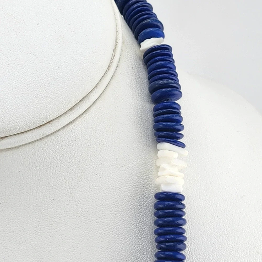 Blue Disc‎ Bead Necklace Vintage Shell Boho Statement Fashion Jewelry